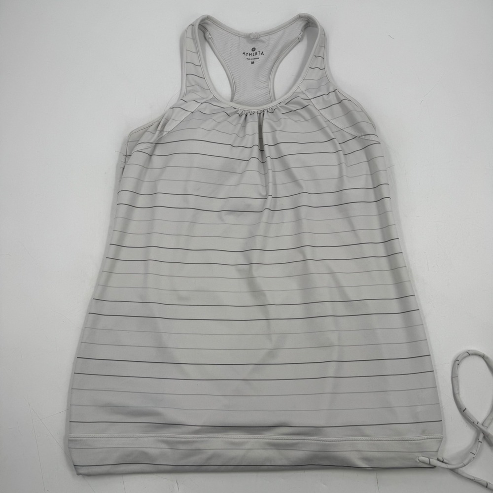 Athleta Gray Striped Racerbackβ Long Tank Top Size Medium Athletic Drawstring